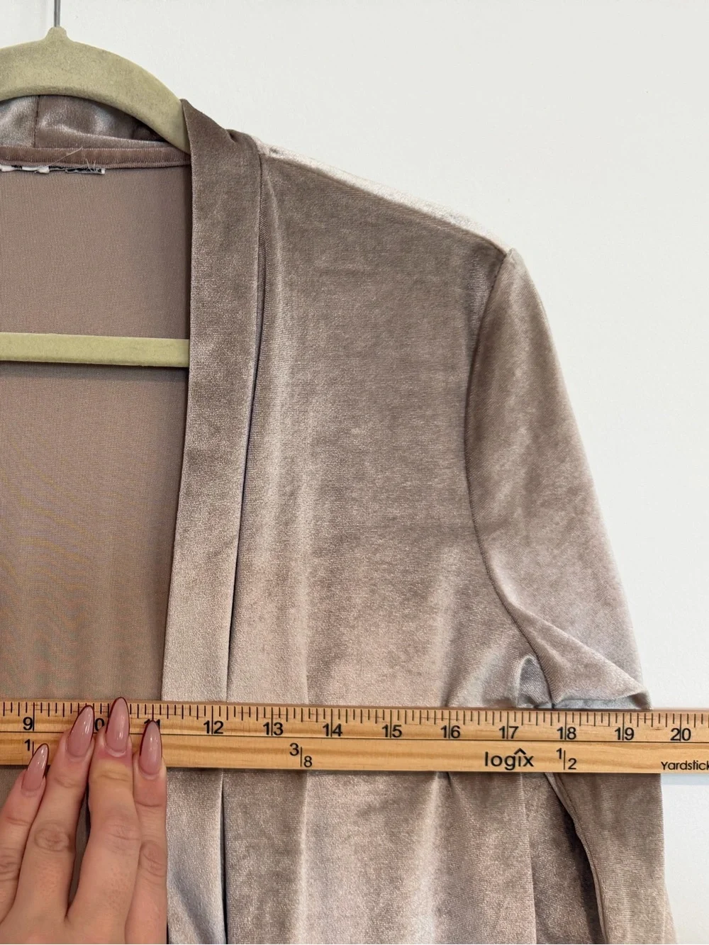 Taupe Velvet Duster Cardigan Long Open Front Maxi Jacket Pockets
